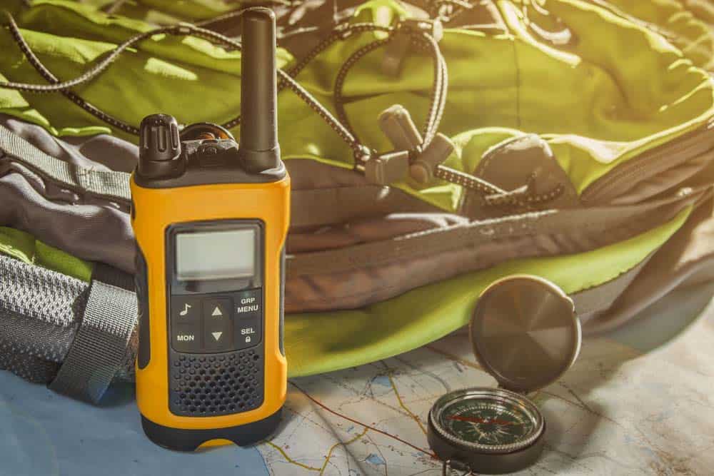 Two way radio next to compass