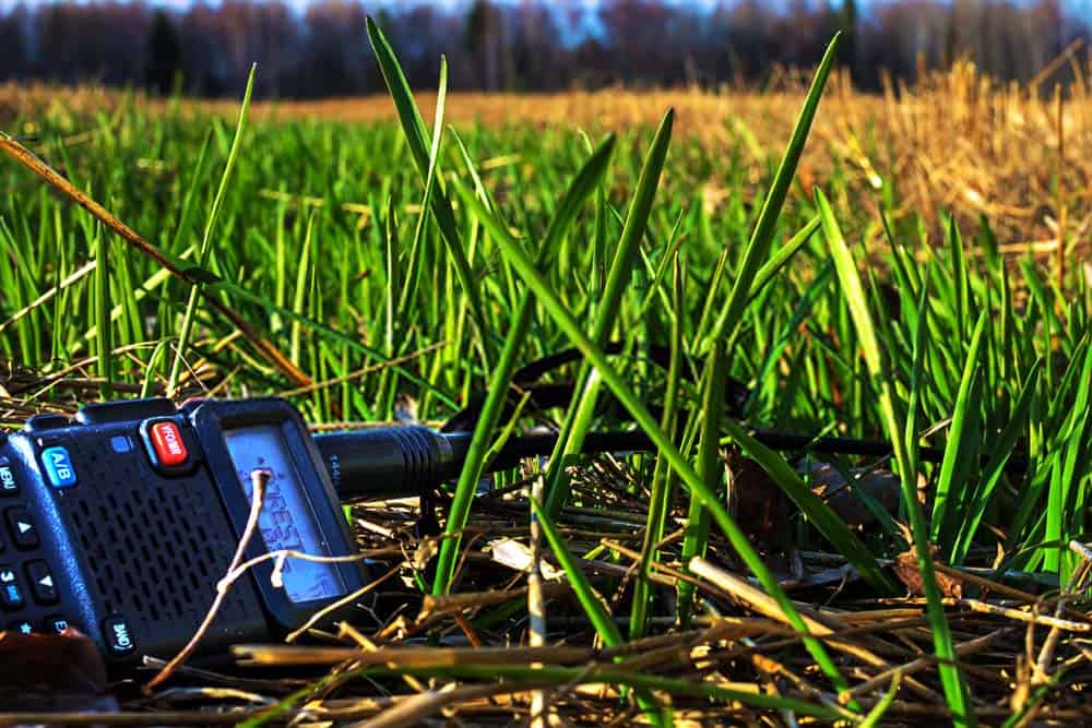 walkie talkie in the grass