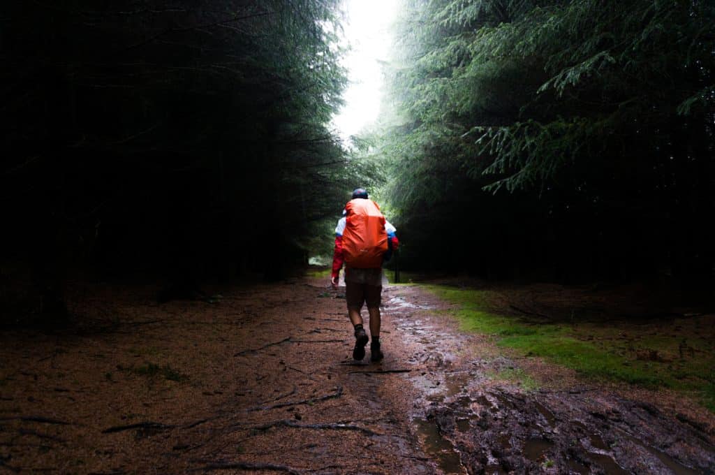 Using a backpack in the woods