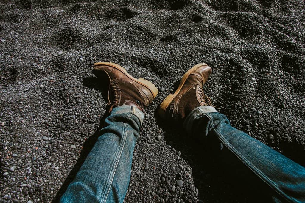 On the beach in gravel and sand