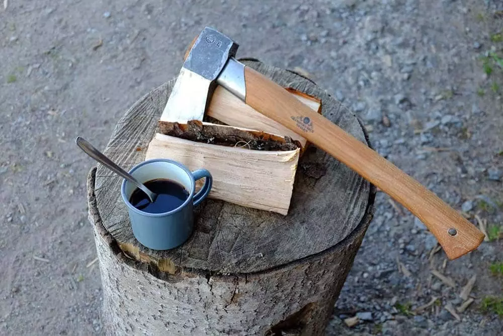 Wood log and coffee